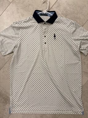 Greyson White Polo with Navy Micro Dot Pattern and Navy Collar *NEW*